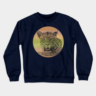 Leopard Close-up on Retro-style Sunset in Colors of Africa Crewneck Sweatshirt